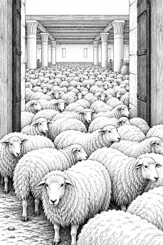 夢中異象插圖:羊群被交在牧人手中