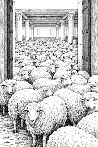 夢中異象插圖：羊群被交在牧人手中